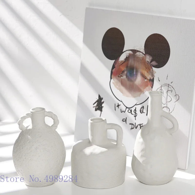 Afralia™ Stoneware Ceramic Vase with Handle - Vintage Flower Arrangement Decor Ornament