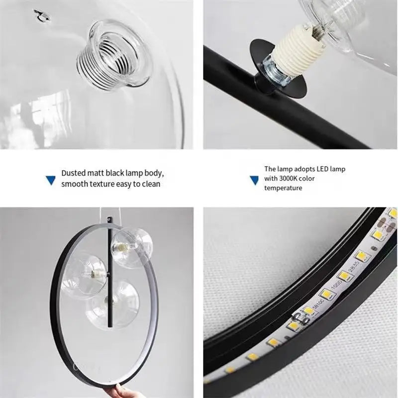 Afralia™ Nordic Metal Ring Glass Pendant Light for Home Interior Decoration