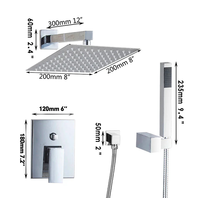 Afralia™ Chrome Bath Shower Set Single Handle Rain Wall Mixer Taps Faucet