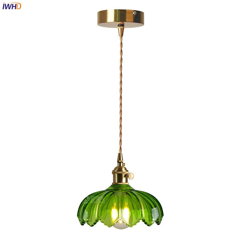 Afralia™ Green Glass Hanging Lamp - Copper Nordic Modern Pendant Lights for Bedroom, Bar, Restaurant