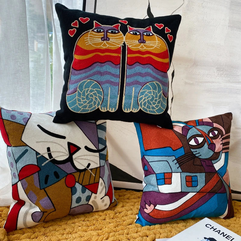 Afralia™ Picasso Abstract Embroidery Pillow Covers 45x45cm - Decorative Sofa Car Pillows