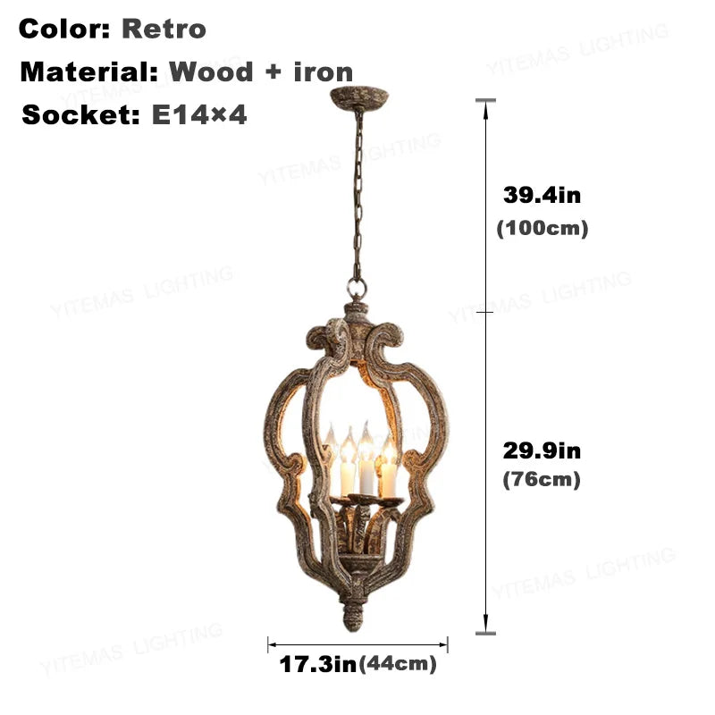 Afralia™ Vintage Wooden 4-Light Chandelier for Living Room, Kitchen, Dining, and Master Bedroom