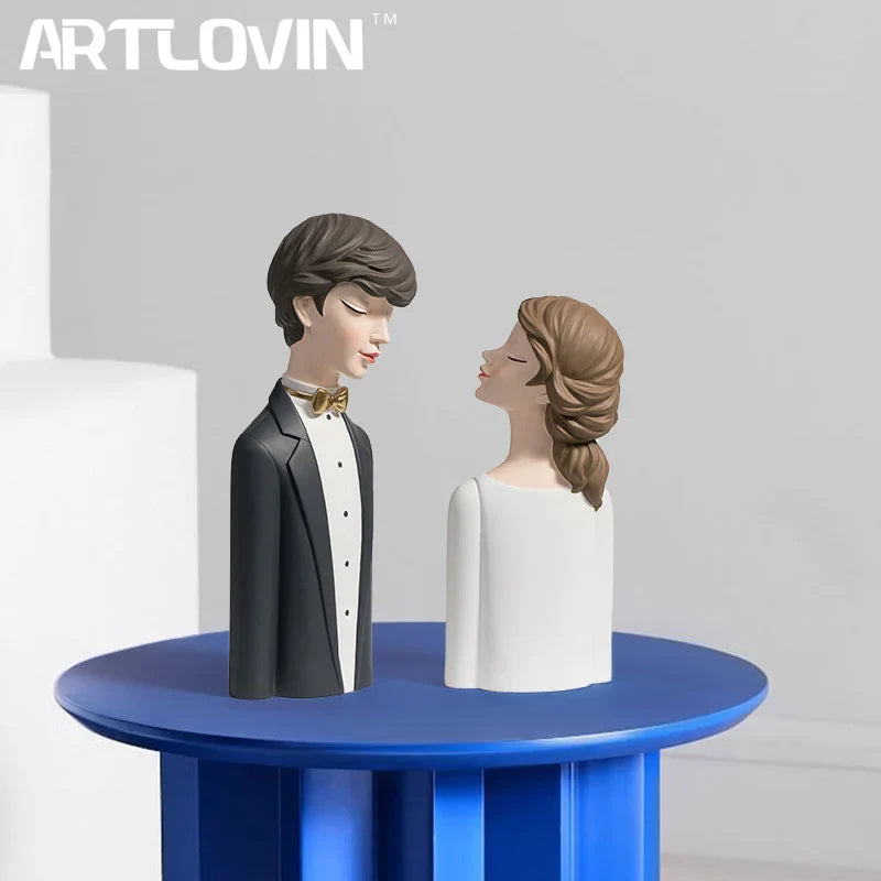 Afralia™ Modern Couple Bust Sculptures Sweet Woman Statue Home Decor Crafts