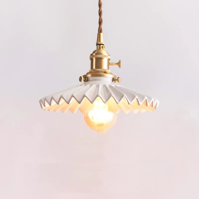 Afralia™ White Ceramic Pendant Lights Wooden Copper Modern Nordic Luminaria