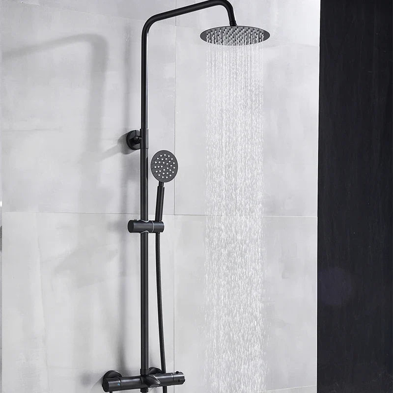 Afralia™ Thermostatic Shower Faucet Black/Chrome Rainfall Bathroom Set with Handshower