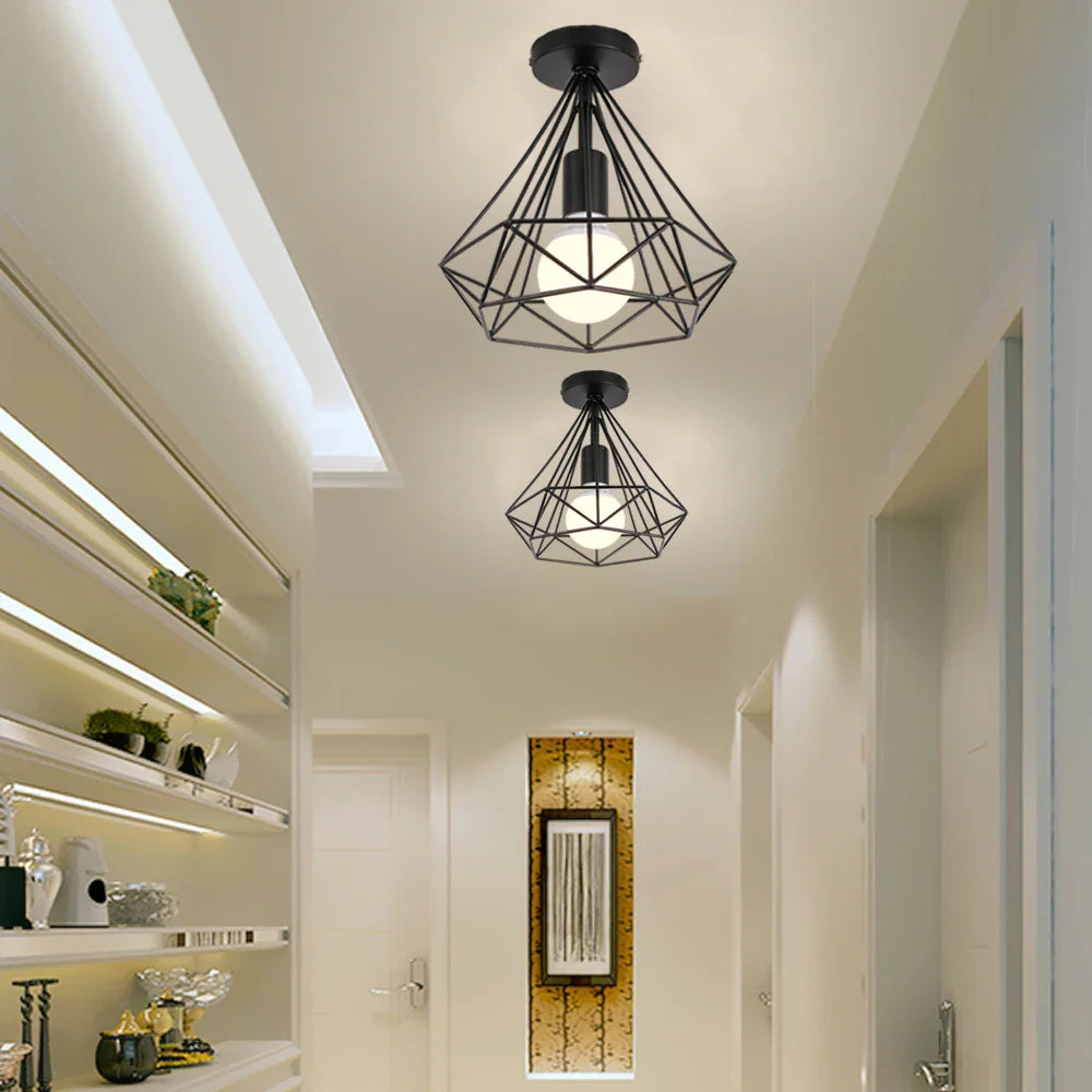 Afralia™ Iron Cage Ceiling Lamp: Modern Nordic LED Light Fixture for Kitchen, Living Room, Bedroom