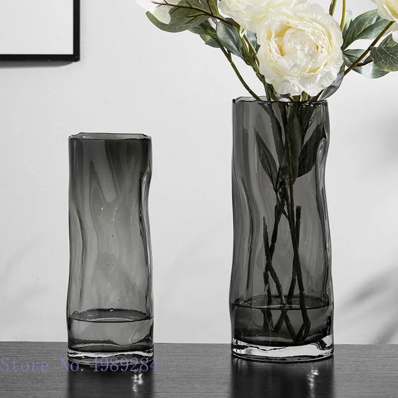 Afralia™ Fold Lines Glass Vase for Hydroponic Flower Arrangement and Home Decoration