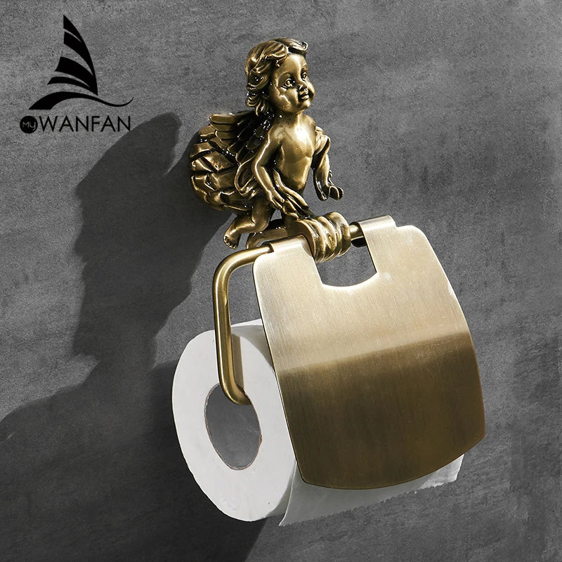 Afralia™ Classic Angel Gold Toilet Paper Holder Wall Mounted for Bathroom Home