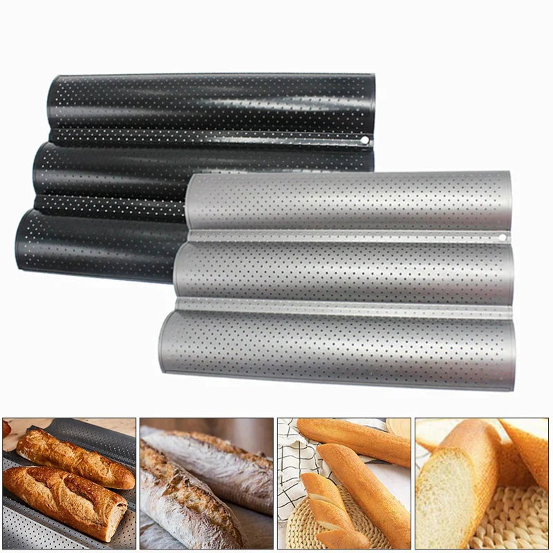 Afralia™ Wave Bread Baking Tray Baguette Mold Pans 2/3/4 Groove French Bread Mold