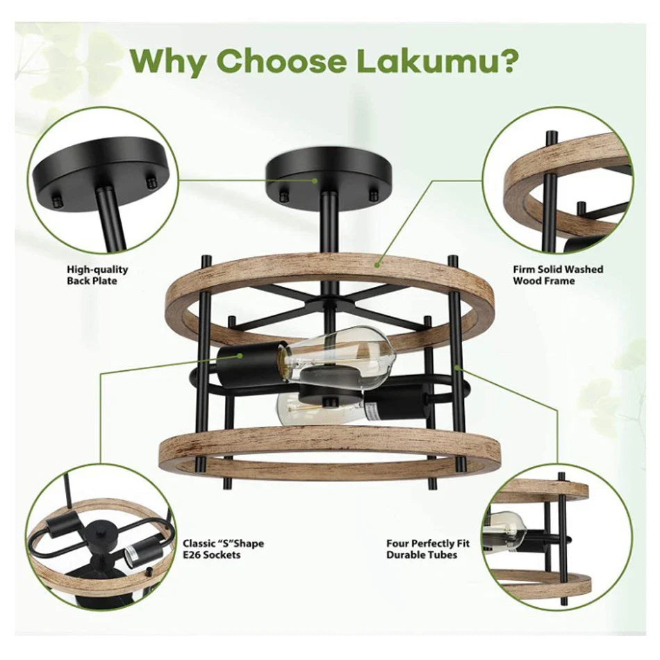 Afralia™ Wood Metal Chandelier Pendant Light Modern Design Ceiling Lamp