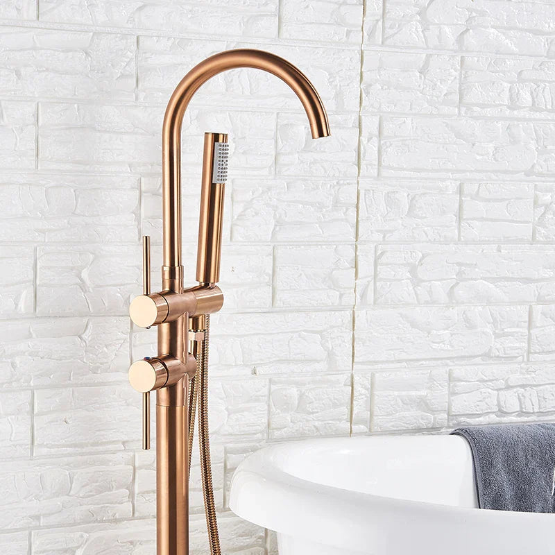 Afralia™ Rose Golden Freestanding Bathtub Faucet with Handshower