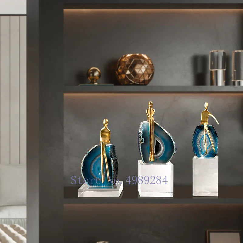 Afralia™ Agate Crystal Golden Sculpture - Modern Home Decor Ornament