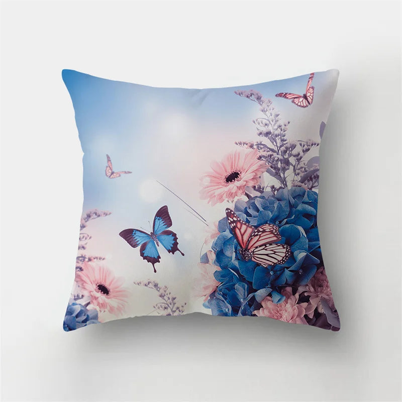 Afralia™ Butterfly Flower Pillow Case: Colorful Animal Landscape Sofa Cushion Cover