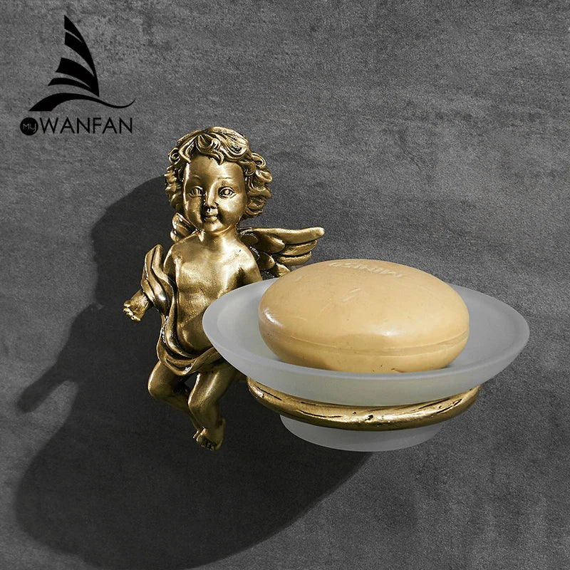 Afralia™ Angel Style Gold Soap Dish Holder for Bathroom Wall Mounted