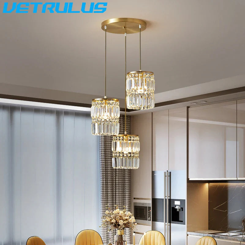 Afralia™ Crystal Copper LED Chandelier Pendant Light Modern Luxury Ceiling Lamp