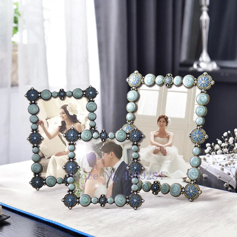 Afralia™ Retro Metal Gem Photo Frame: Handmade Wedding Desktop Decor for Picture Display