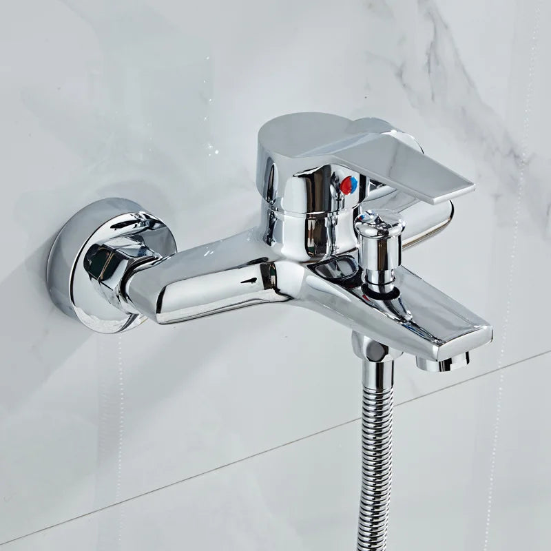 Afralia™ Wall-Mounted Chrome Brass Bathtub Faucet with Hot and Cold Water Mixer