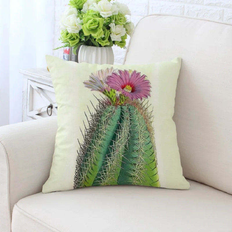 Afralia™ Cactus Hand Painting Decorative Pillowcase for Sofa, Chair Cushion Home Decor