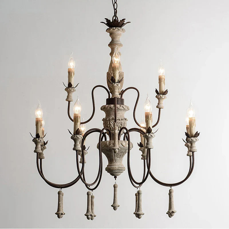 Afralia™ Vintage Wooden Foyer Chandelier Rustic Retro Lighting for Living Room and Villa