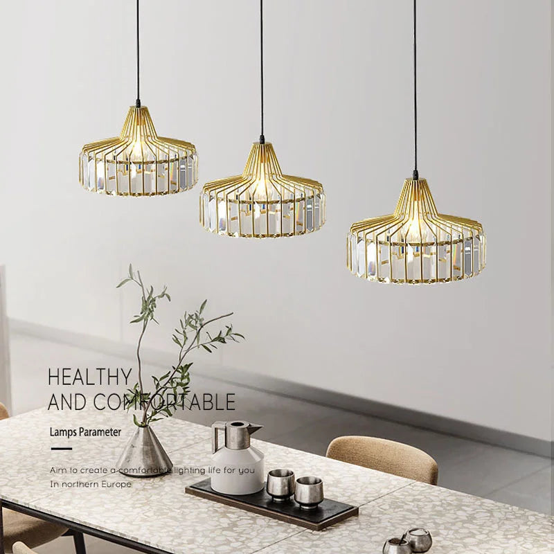 Afralia™ K9 Crystal Pendant Chandelier Modern Living Room Ceiling Lamp LED Hall Decor