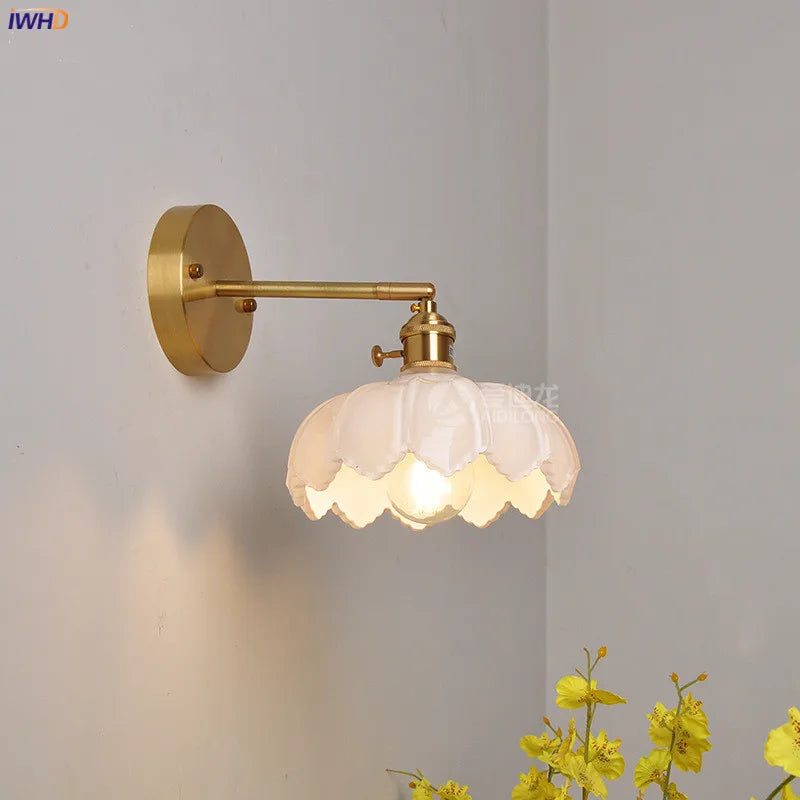 Afralia™ Nordic Brass Wall Lamp Bedside Reading Sconce Glass LED Luminaria