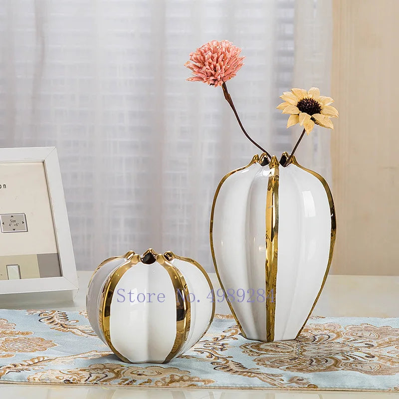 Afralia™ Ceramic Pumpkin Petal Vase Handmade Modern Home Decor Flower Arrangement