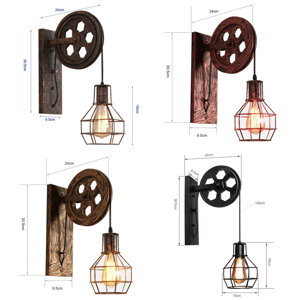 Afralia™ Industrial Pulley Wall Lamp Adjustable Sconce Light Fixture Loft Cafe Bar