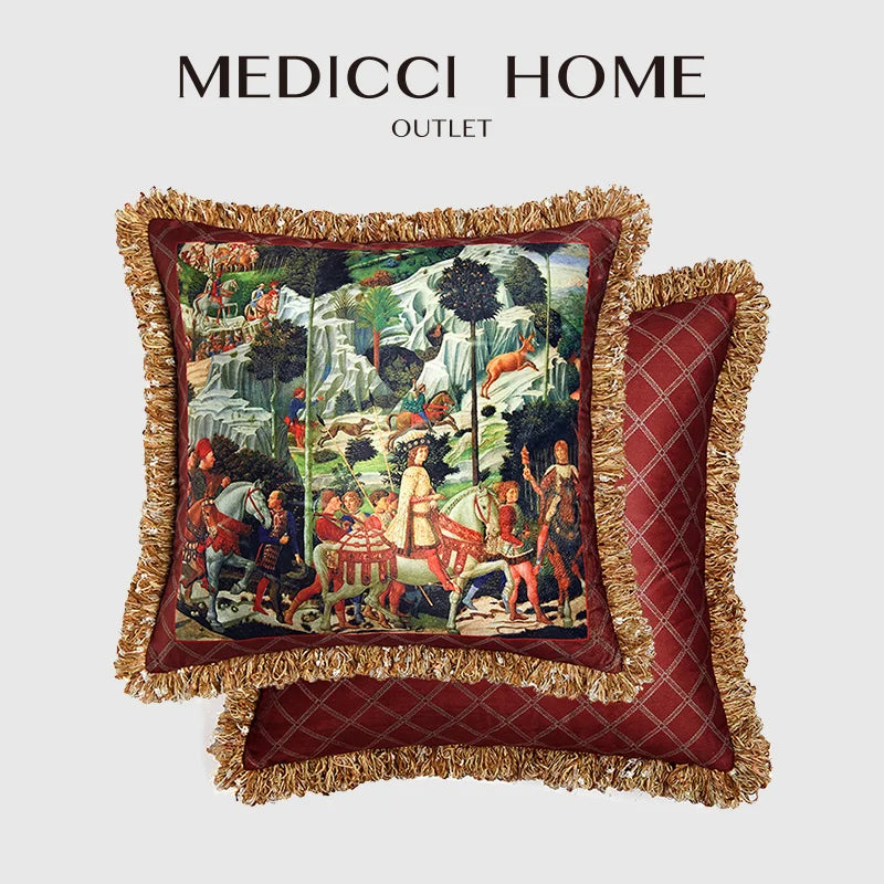 Afralia™ Florence Oil Painting Pattern Luxury Pillow Case Fringed Space Collection