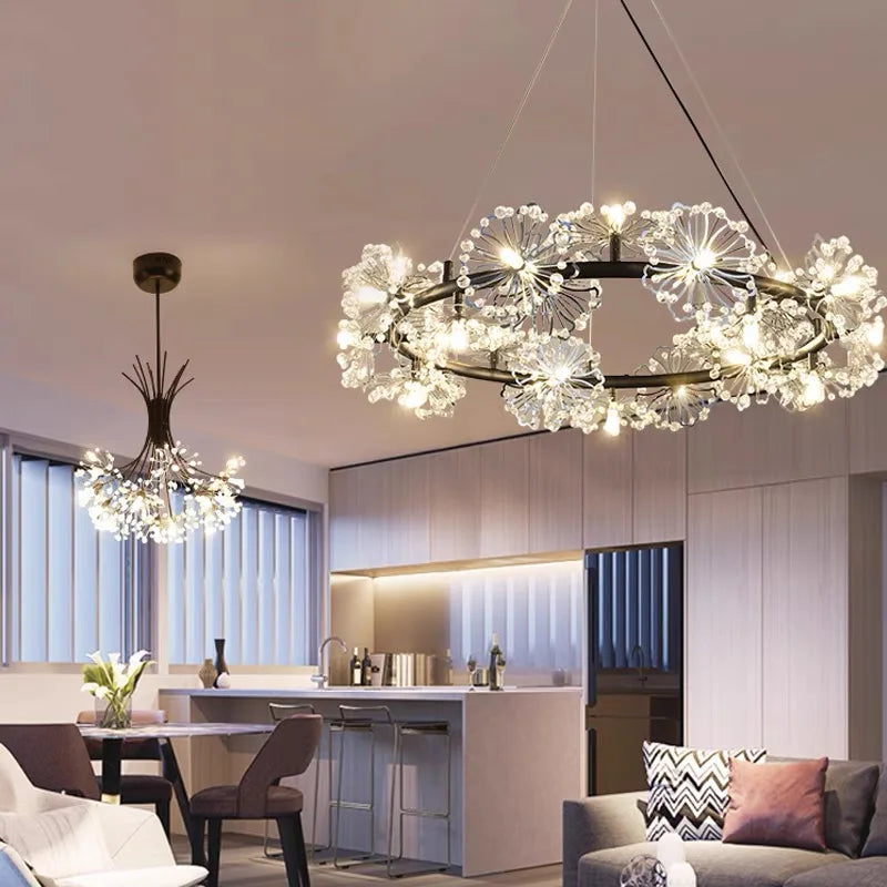 Afralia™ Dandelion Flower Chandelier LED Lamp for Living Room Bedroom Restaurant Bouquet Decor