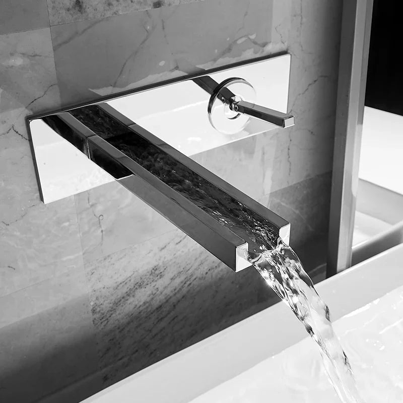 Afralia™ Dual Handle Wall Mounted Brass Basin Faucet Silver Mixer Tap
