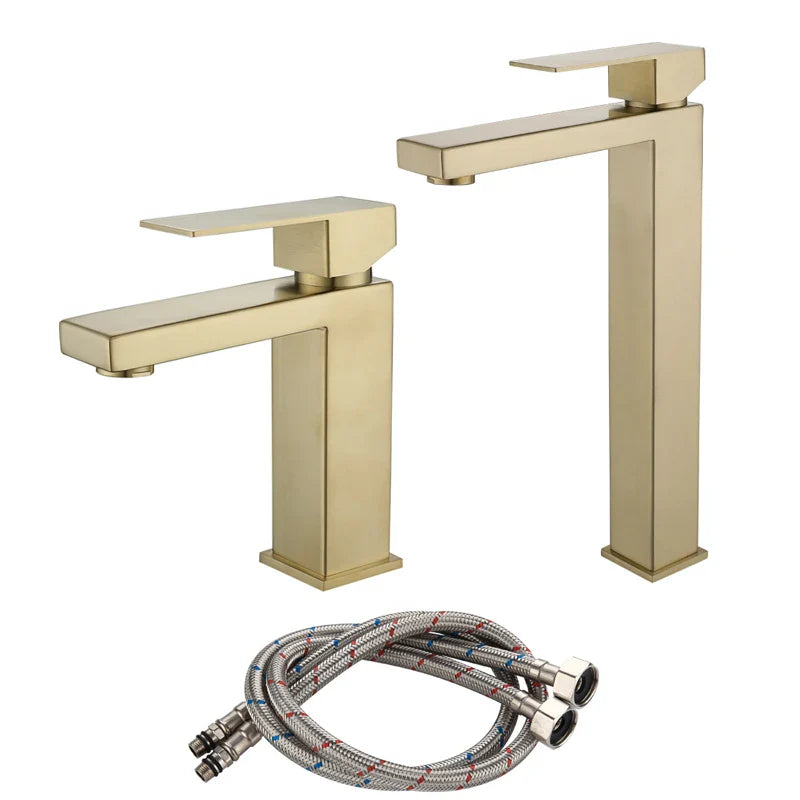 Afralia™ Gold Stainless Steel Basin Faucet Deck Mounted Hot Cold Water Mixer
