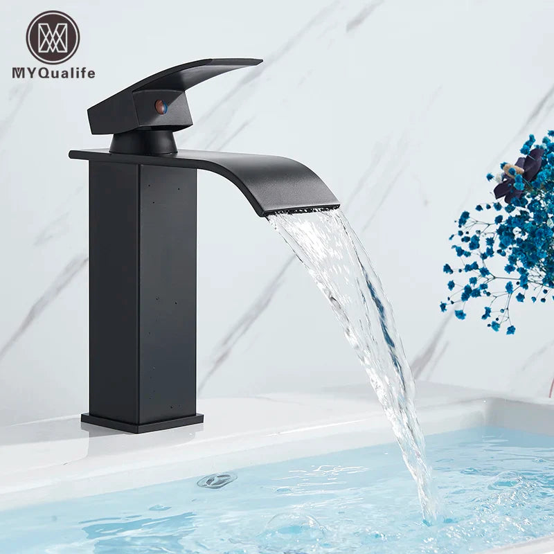 Afralia™ Black Waterfall Basin Faucet Mixer Tap for Vessel Sinks - Single Hole