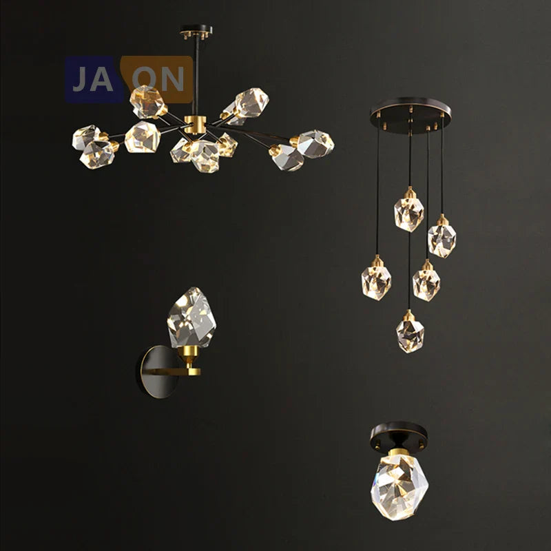 Afralia™ Crystal Copper Chandelier Lighting for Dinning Room