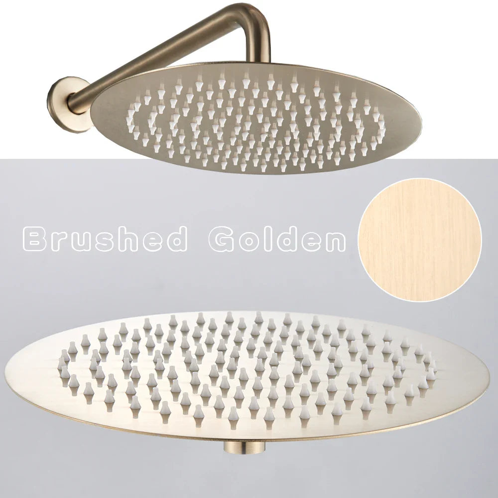 Afralia™ Gold Shower Faucet with Rainfall Head and Hand Sprayer - Wall Mount Mixer Set