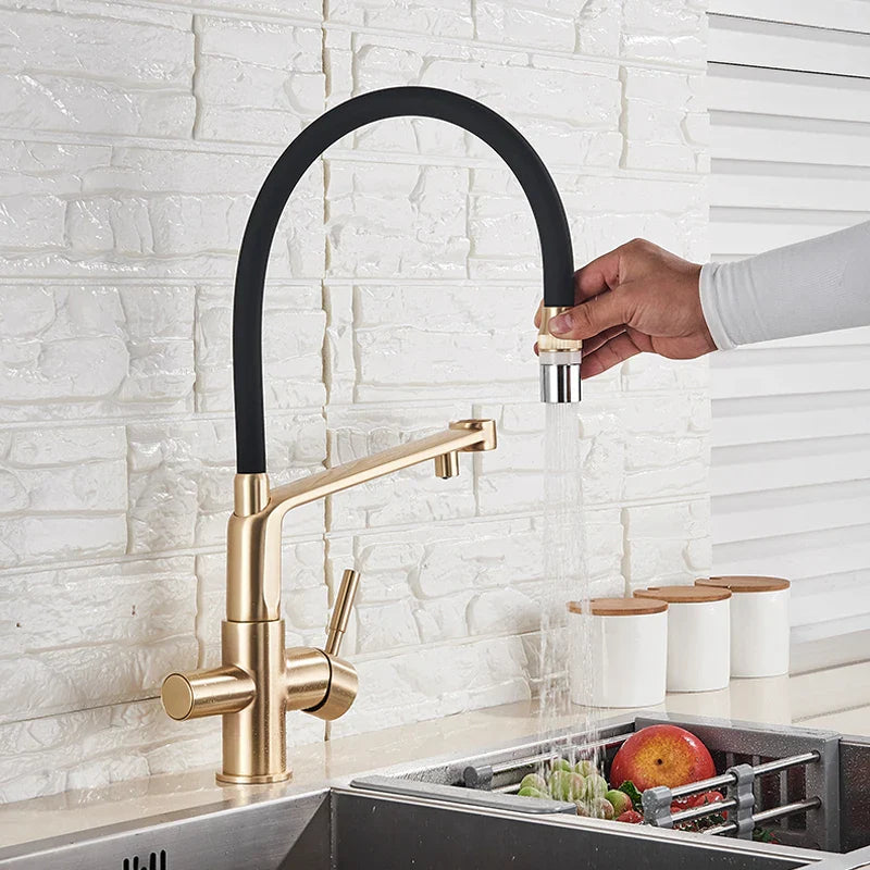 Afralia™ Brushed Gold Swivel Kitchen Faucet with Purification Function