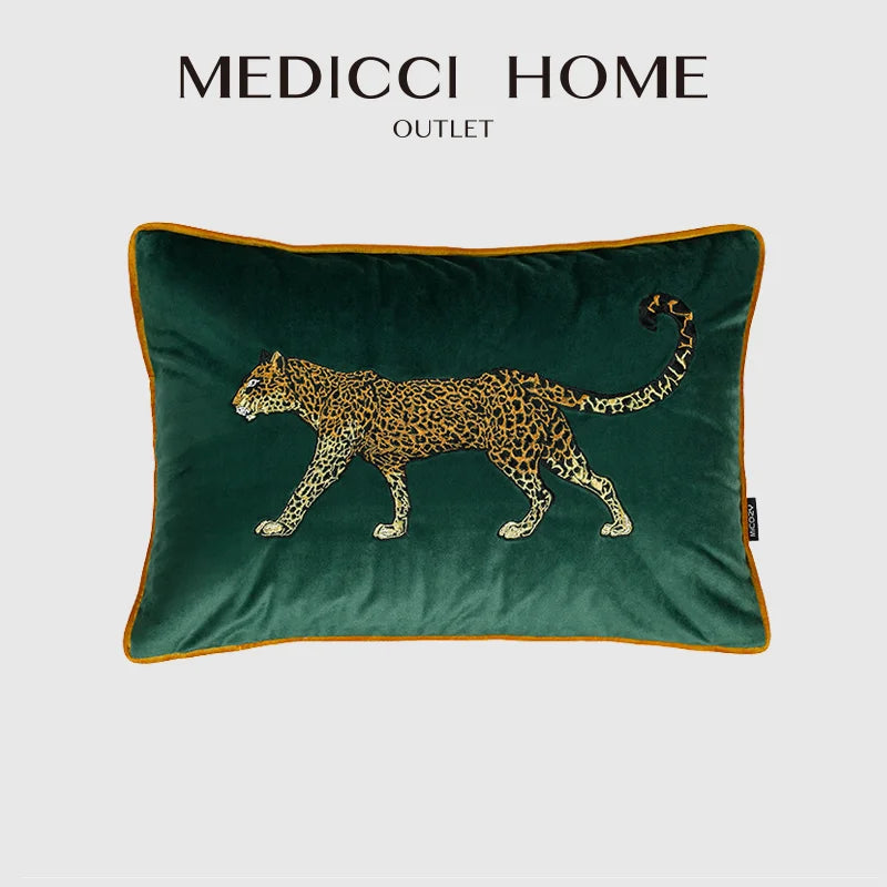 Afralia™ Embroidered Leopard Cushion Cover in Retro Green Velvet for Luxury Living Room