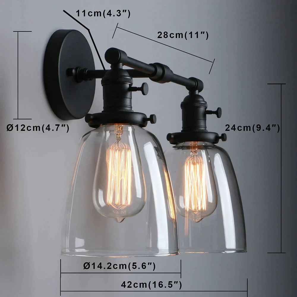 Afralia 2-Light Vintage Wall Sconce with Clear Glass Canopy