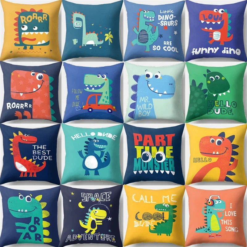 Afralia™ Dino Baby Pillowcase: Cute Dino Drive Car Letter Cushion Cover for Bedroom Decor