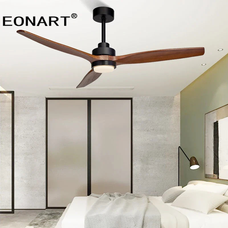 Afralia™ 52" Black Wood Ceiling Fan with LED Light and Remote Control