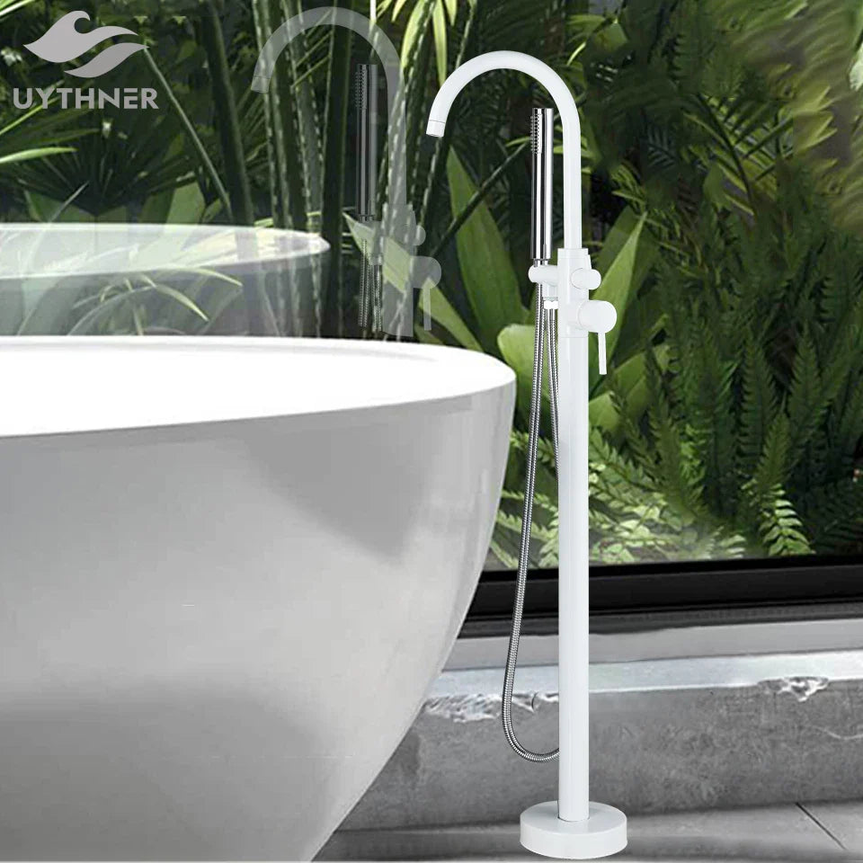 Afralia™ Floor Standing Bathtub Faucet Set with Dual Handles for Bathroom