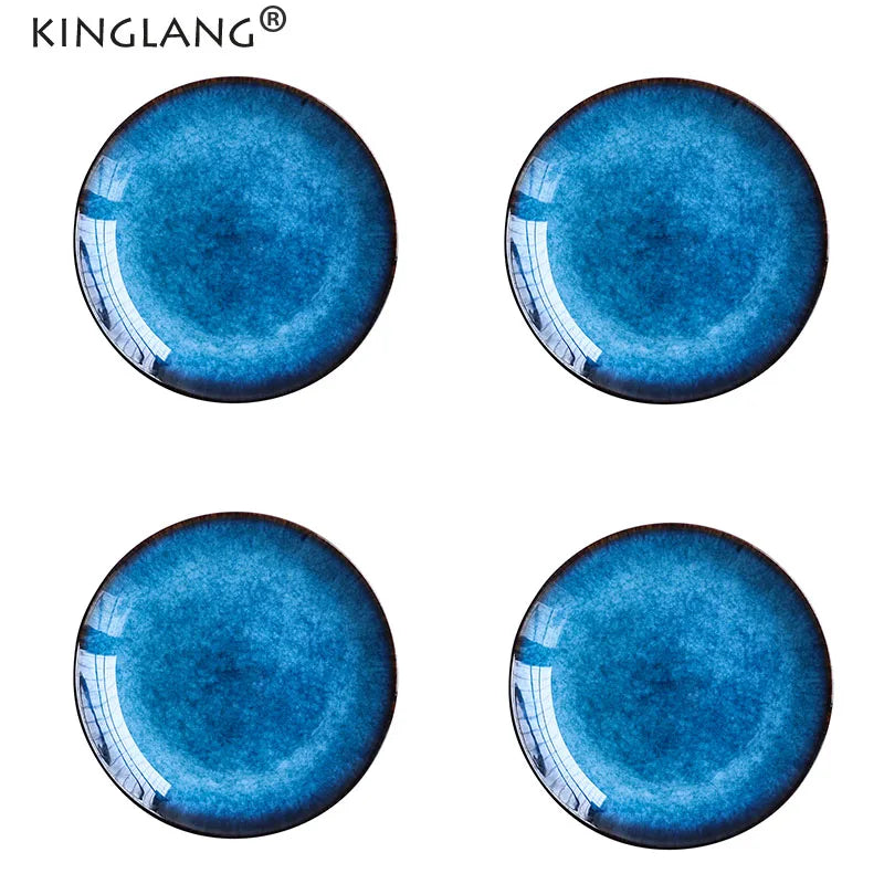 Afralia™ Ceramic Dinner Plate Set - Blue Klin Glazed Round Plates