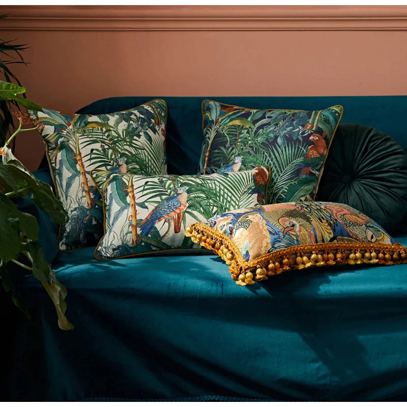 Afralia™ Retro Parrot Cushion Cover 45x45 - Tropical Bird Rainforest Pillowcase