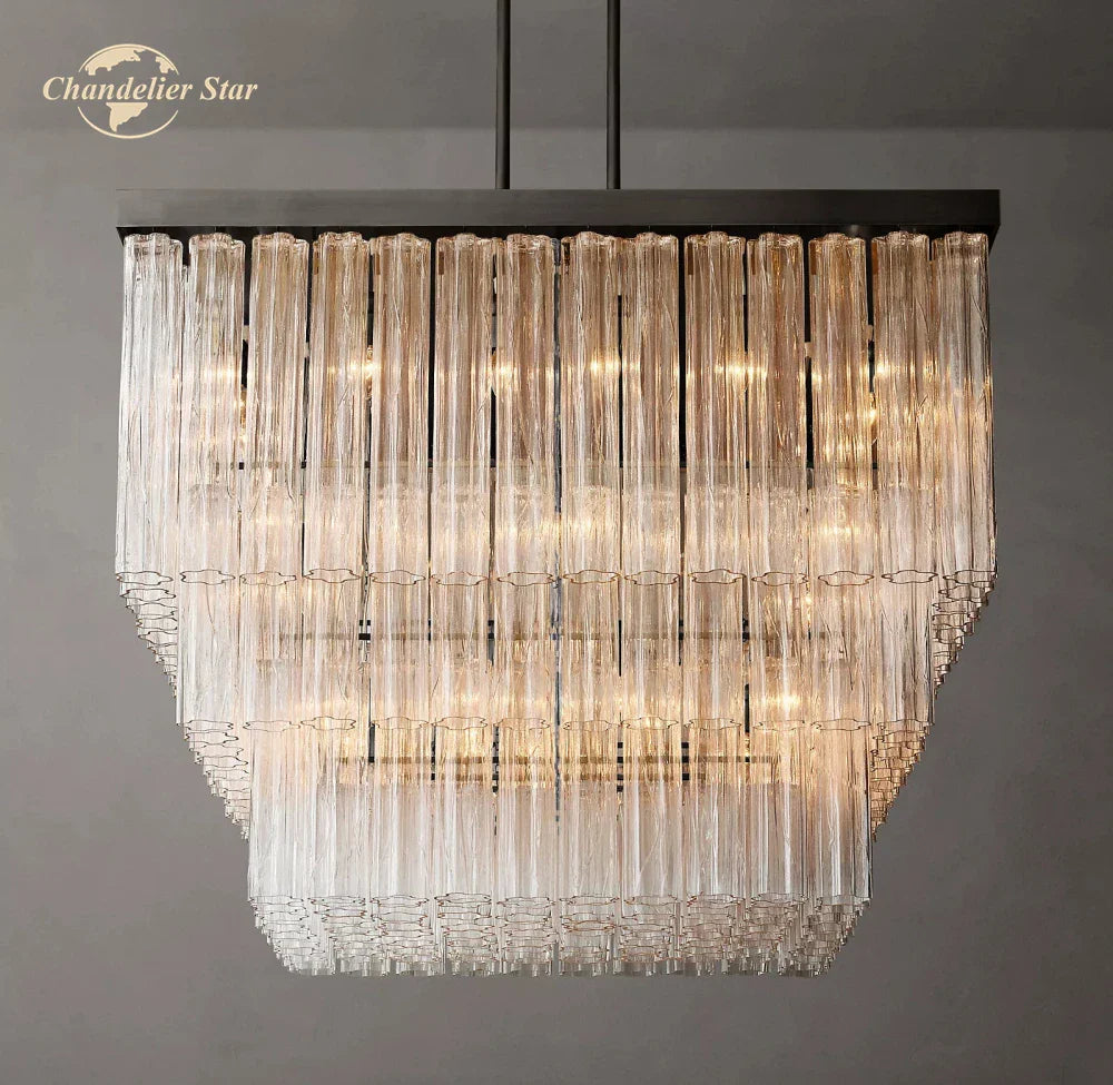 Afralia™ Glass Tube LED Square Chandelier Pendant Hanging Light - Modern Cielo Fixture