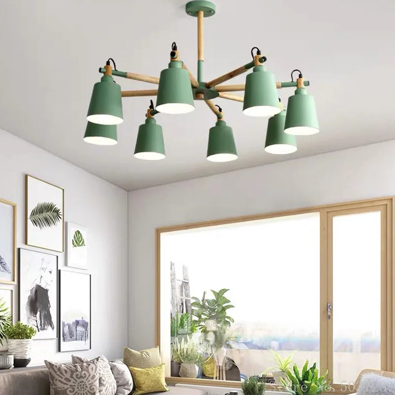 Afralia™ Nordic Wood Macarone Chandelier Pendant Lights for Modern Living Room & Bedroom