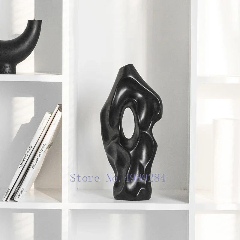 Afralia™ Black & White Abstract Ceramic Vase - Handcrafted Hollow Out Hole Design