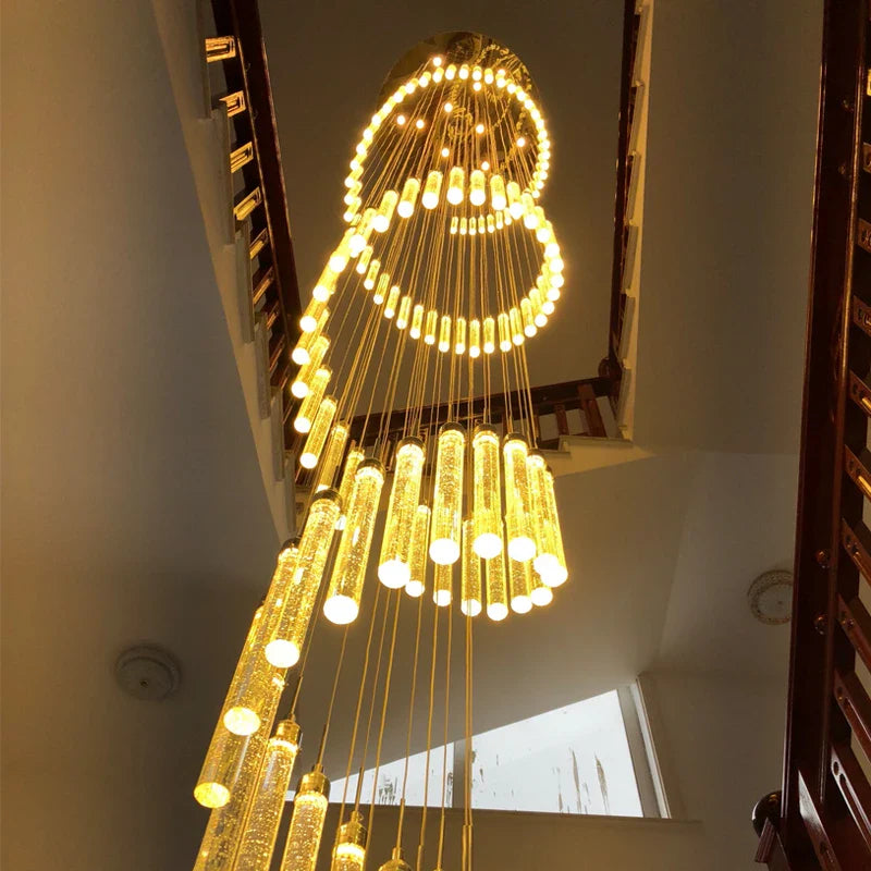 Afralia™ Golden LED Crystal Chandelier for Living Room Staircase