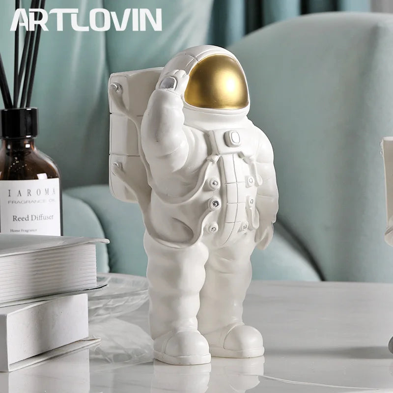 Afralia™ Astronaut Phone Holder Cosmonaut Statue Space Man Sculpture Decor Figurine