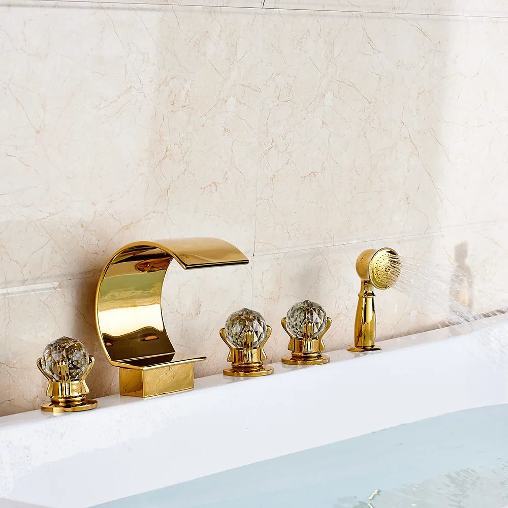 Afralia™ Waterfall Bathtub Faucet Set with Pull Out Handshower