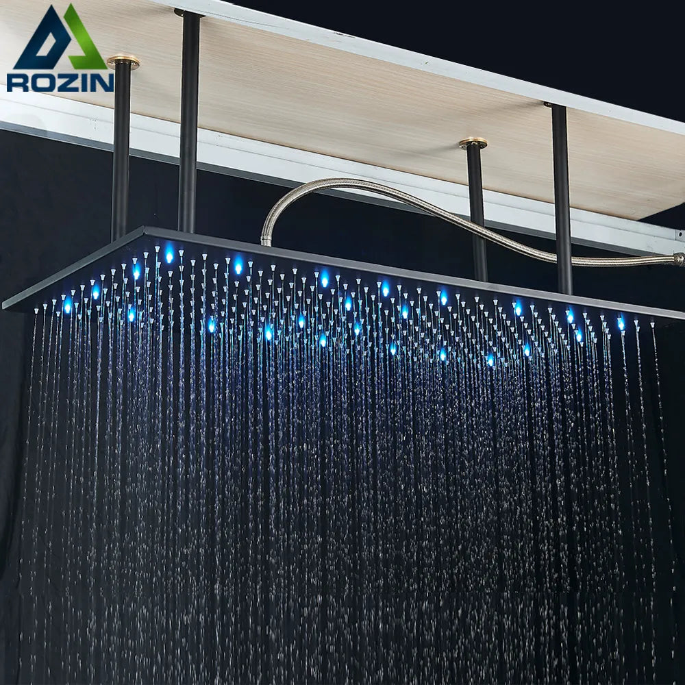 Afralia™ Matte Black LED Shower Head 40*80cm Ceiling Mounted Rainfall Shower Heads with Arm