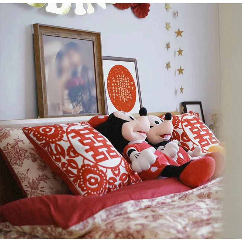 Afralia™ Double Happiness Embroidered Red Traditional Lumbar Pillow Cases 45x45cm